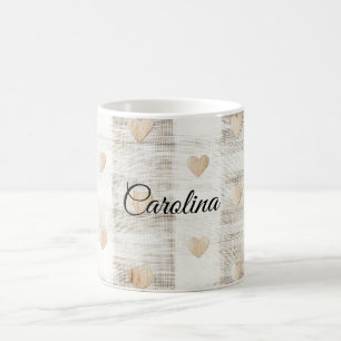 Caneca De Café Cream White Beige Boho Hearts