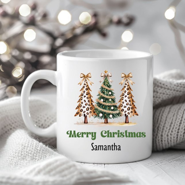Caneca De Café Creative Leopard Christmas Trees Custom Name Mug (Creative Leopard Christmas Trees Custom Name Mug)