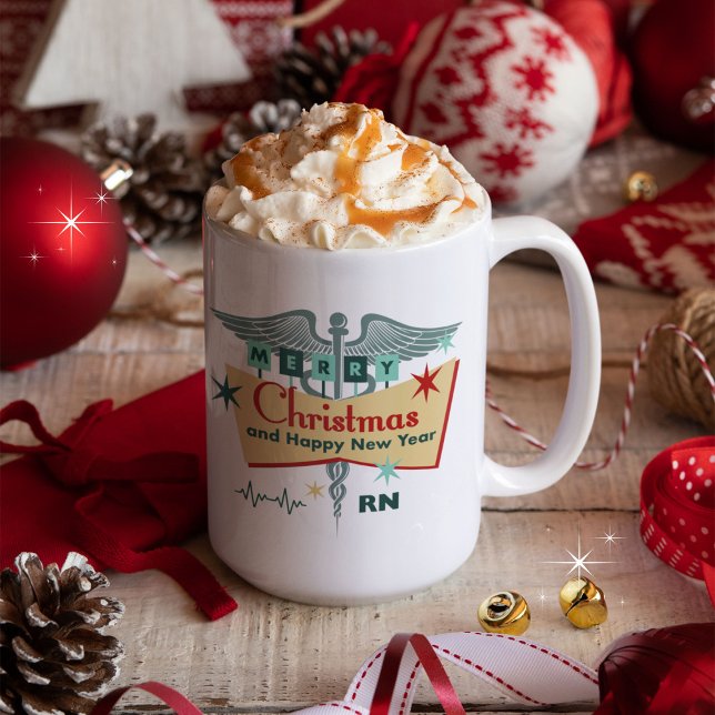 Caneca De Café Credenciais Profissionais Médicas Retro Natal (Personalize with your credentialed designation, name etc. Thank you for all you do!)
