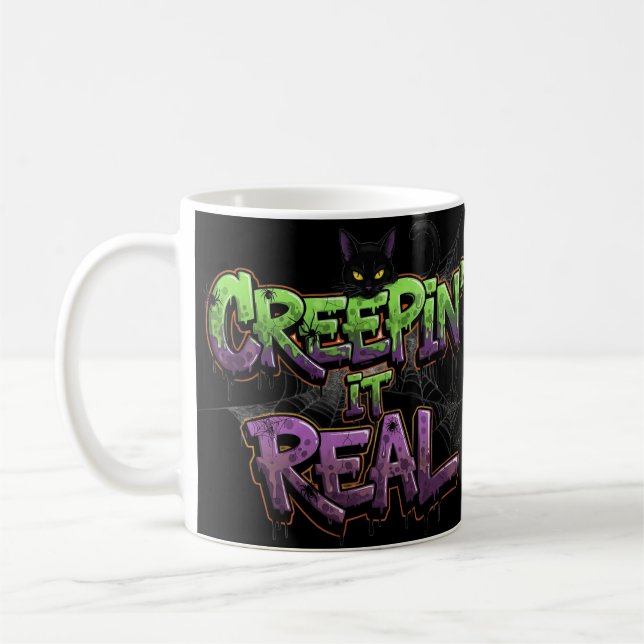 Caneca De Café Creepin’ It Real - Legal Halloween Cat & S (Esquerda)