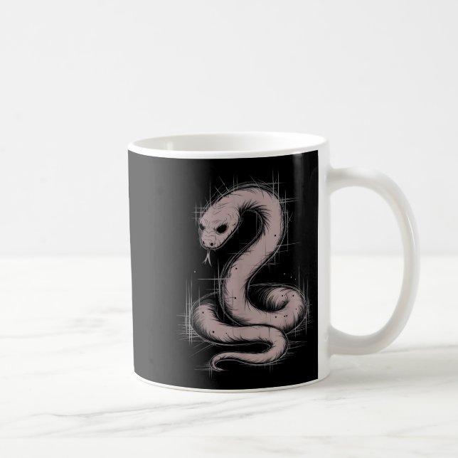 Caneca De Café Creepy Cute Goth Python Horror Snake Sketch Alt Ng (Direita)