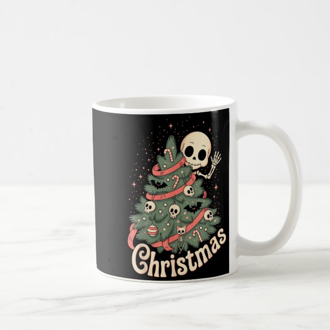 Caneca De Café Creepy Cute Kawaii Skeleton Christmas Tree Skull B (Direita)