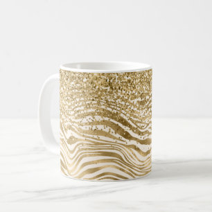 Caneca De Café Creme Glitzy Glitzy Impressão Zebra Dourada    