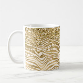 Caneca De Café Creme Glitzy Glitzy Impressão Zebra Dourada