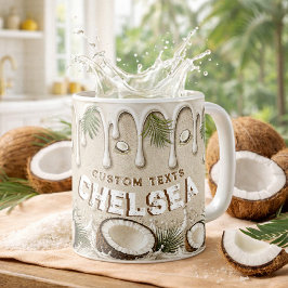 Caneca De Café Creme Marrom Coco Tropical Retro Nome Personalizad