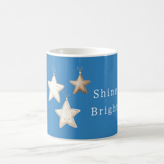 Caneca De Café Creme Marrom Estrelas Azul Aqua Marfim (Centro)