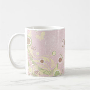 Caneca De Café Creme Rosa Bolinhas Borboletas Clássica