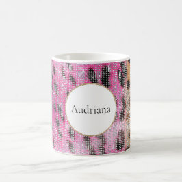 Caneca De Café Creme Rosa Leopard Animal Sparkle