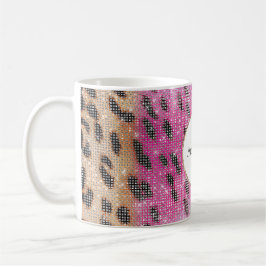 Caneca De Café Creme Rosa Leopard Animal Sparkle