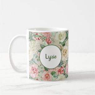 Caneca De Café Creme Rosa Russo Rosa Moderno Floral