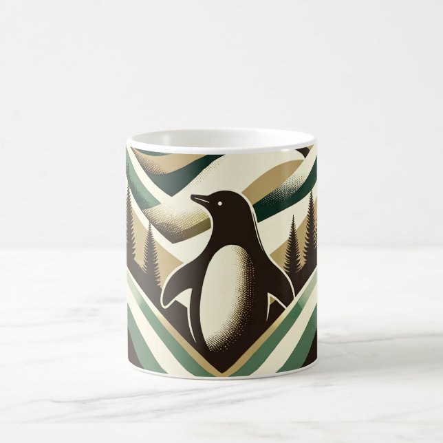 Caneca De Café Creme Verde Oleícola Retro Art Deco Waves Penguin (Centro)
