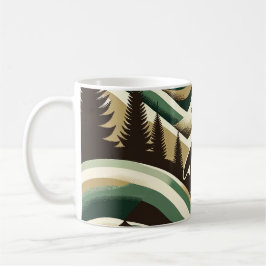 Caneca De Café Creme Verde Oleícola Retro Art Deco Waves Penguin