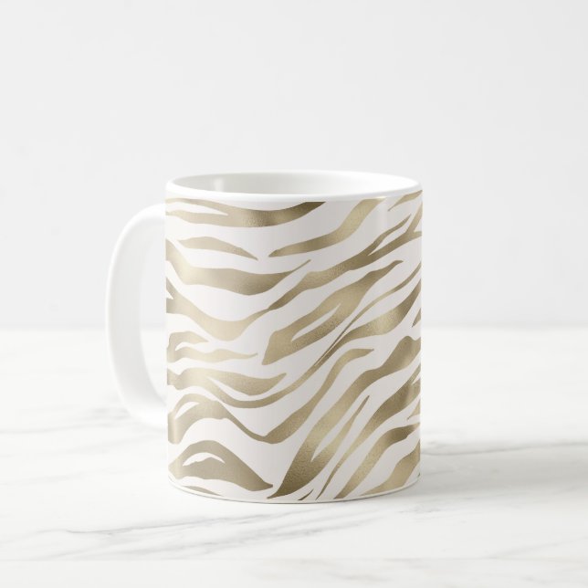 Caneca De Café Creme Zebra Dourada    (Frente Esquerda)