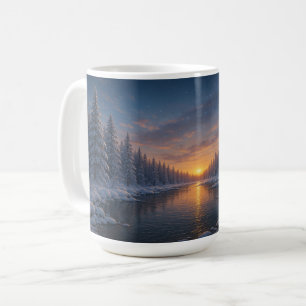 Caneca De Café Crepúsculo sobre o rio Winter