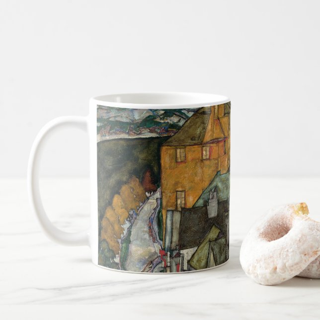 Caneca De Café Crescente das Casas II, Cidade Insular por Egon Sc (Com Donut)