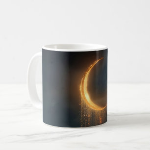 Caneca De Café Crescente Lunar Dourada Surreal Acima do Oceano