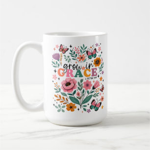 Caneca De Café Crescer em Grace Floral Christian