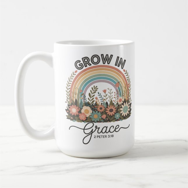 Caneca De Café Crescer em Grace Rainbow Floral Christian (Esquerda)