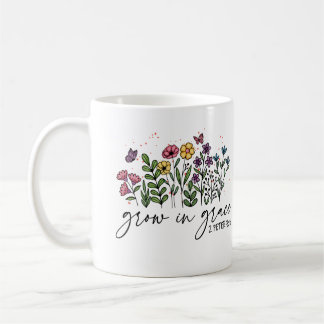 Caneca De Café Crescer na Graça - segundo Peter 3:18 Cristão Flor