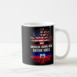 Caneca De Café Crescido Americano Com Raízes Haitianas Bandeira D