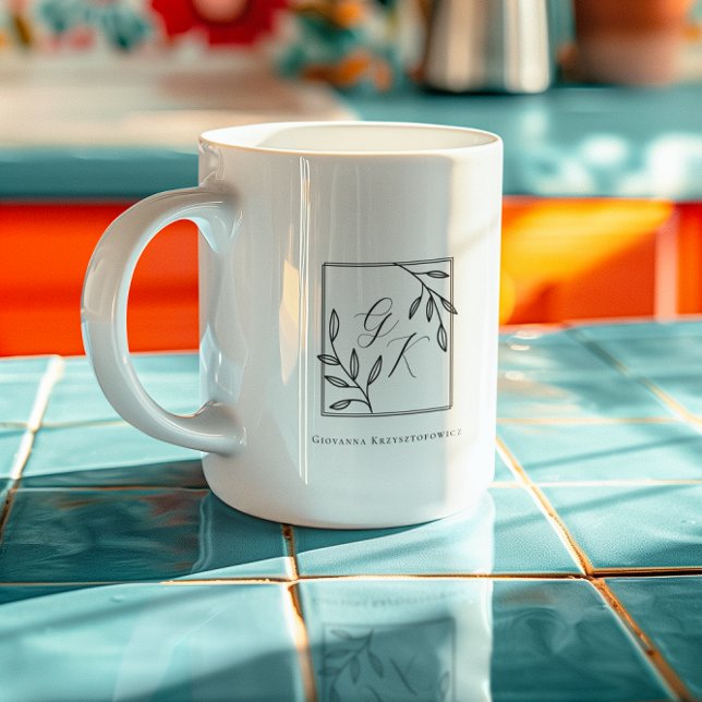 Caneca De Café Crest Botânico | Monograma Atemporal (Criador carregado)