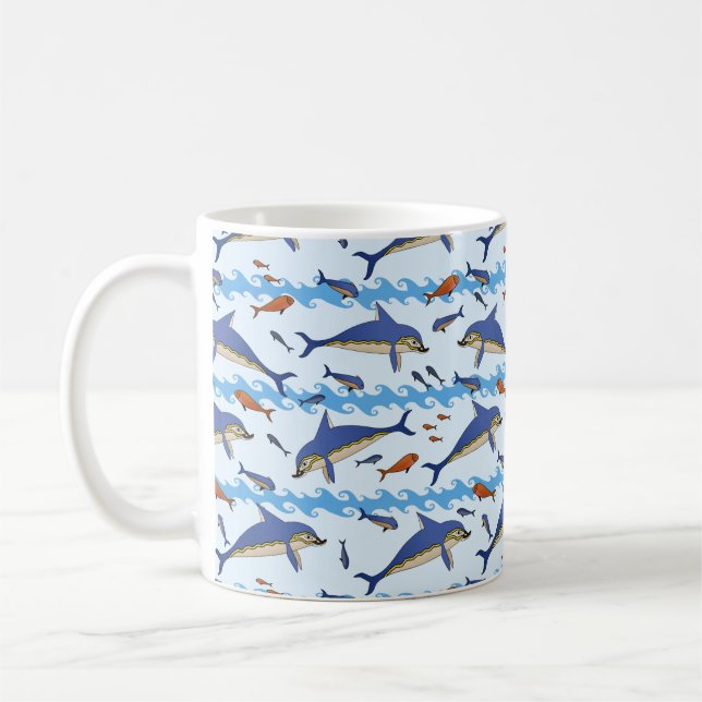 Caneca De Café Creta Grécia Minoana Golfinhos e Padrão de Vida Ma (Esquerda)