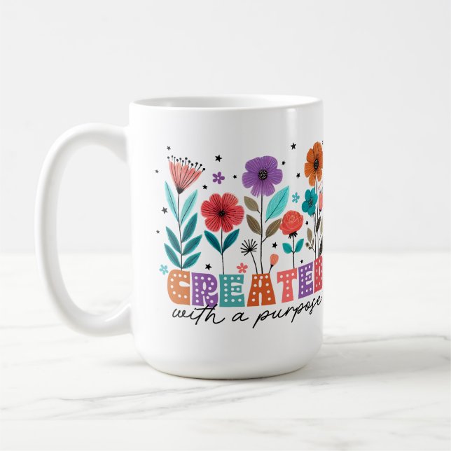 Caneca De Café Criado com um Propósito Floral Cristão (Esquerda)