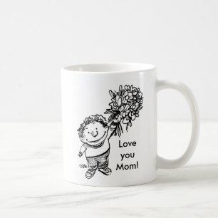 Caneca De Café Criança com flores, criança com flores, Amo você..