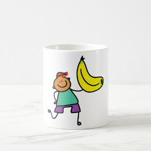 Caneca De Café Criança Jogada Segurando Banana Amarela Grande