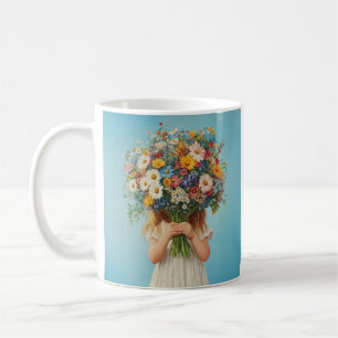 Caneca De Café Criança segurando um Buquê de flor selvagem