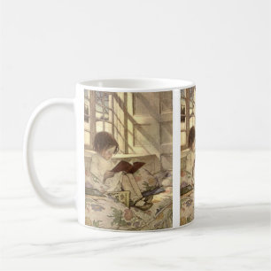 Caneca De Café Criança Vintage lendo um livro, Jessie Willcox Smi