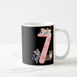Caneca De Café Crianças 7 de Aniversário Gatos De Garota Com 7 An
