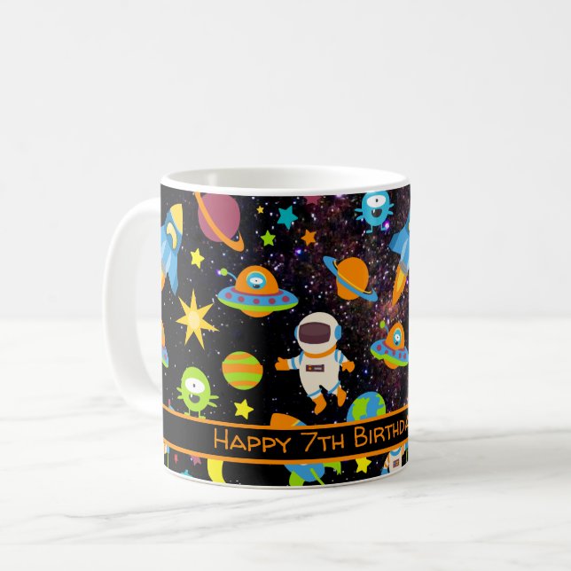 Caneca De Café Crianças Astronautas do Espaço Exterior Preto (Frente Esquerda)