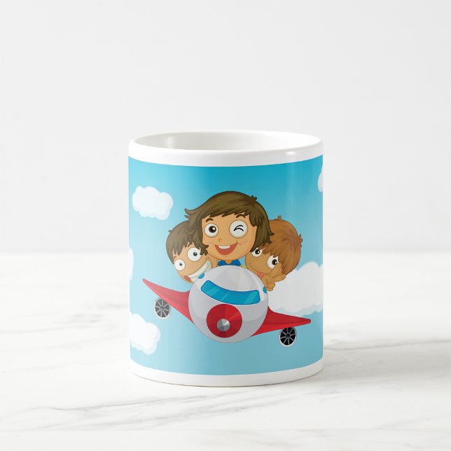 Caneca De Café Crianças Avião Cartoon Diversão Aviação (Criador carregado)
