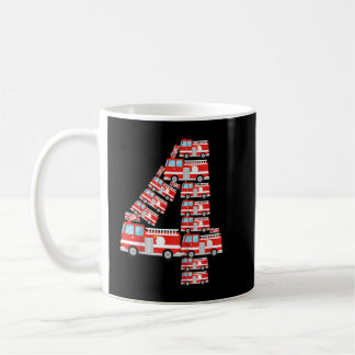 Caneca De Café Crianças Bombeiros Caminhão 4º Aniversário Rapaz B