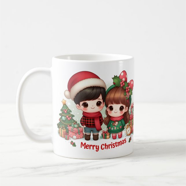 Caneca De Café Crianças Bonitas Com Feliz Natal (Esquerda)