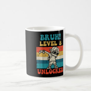 Caneca De Café Crianças Bruh Nível 8 Desbloqueado Gamer Dab Retro