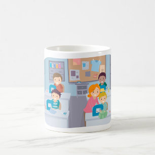 Caneca De Café Crianças Costurando Classe Divertimento Arranjo e 