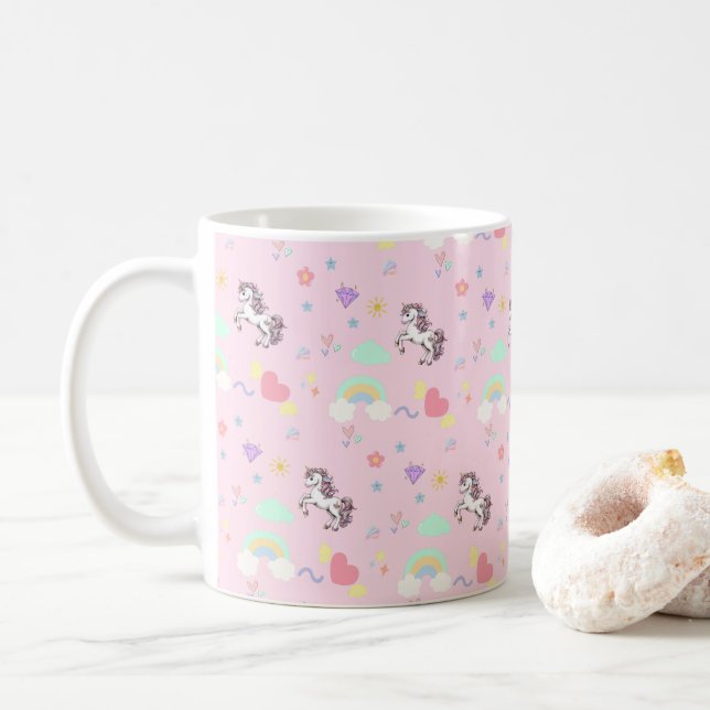Caneca De Café Crianças de aniversário de uma magia de unicórnios (Com Donut)