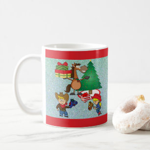Caneca De Café Crianças De Cowboy E Cartoon De Férias De Cavalo