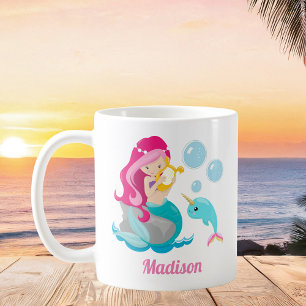 Caneca De Café Crianças de Monograma de Praia Narral de Menina de