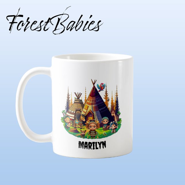 Caneca De Café Crianças, Dicas e Animais Índios indígenas da Amér (Indigenous Tribe 🏕 Customizable ForestBabies Mug)