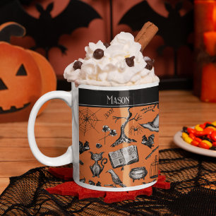 Caneca De Café Crianças do Dia das Bruxas, de cor laranja e preto
