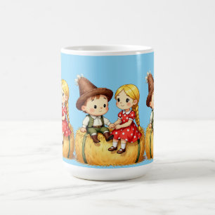 Caneca De Café Crianças do Interior em um Fardo de Feno,