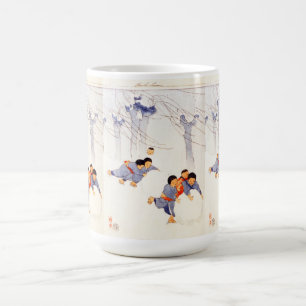 Caneca De Café Crianças japonesas rolando grandes bolas de neve