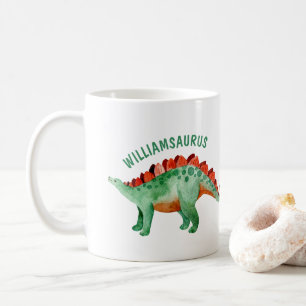 Caneca De Café Crianças Nome Funny Watercolor Dinosaur 