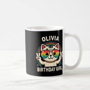 Caneca De Café Crianças Nome Olivia Birthday Girl Cat
