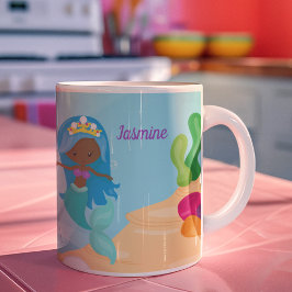 Caneca De Café Crianças Personalizadas Da Moça De Sereia Afro-Ame