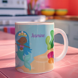 Caneca De Café Crianças Personalizadas Da Moça De Sereia Afro-Ame