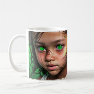 Caneca De Café Crianças Tribais    Garota Futurista com Olhos Ver